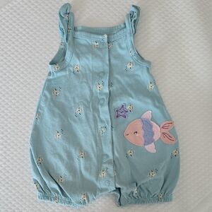 Carter's Light Blue Romper with Fish and Star Design